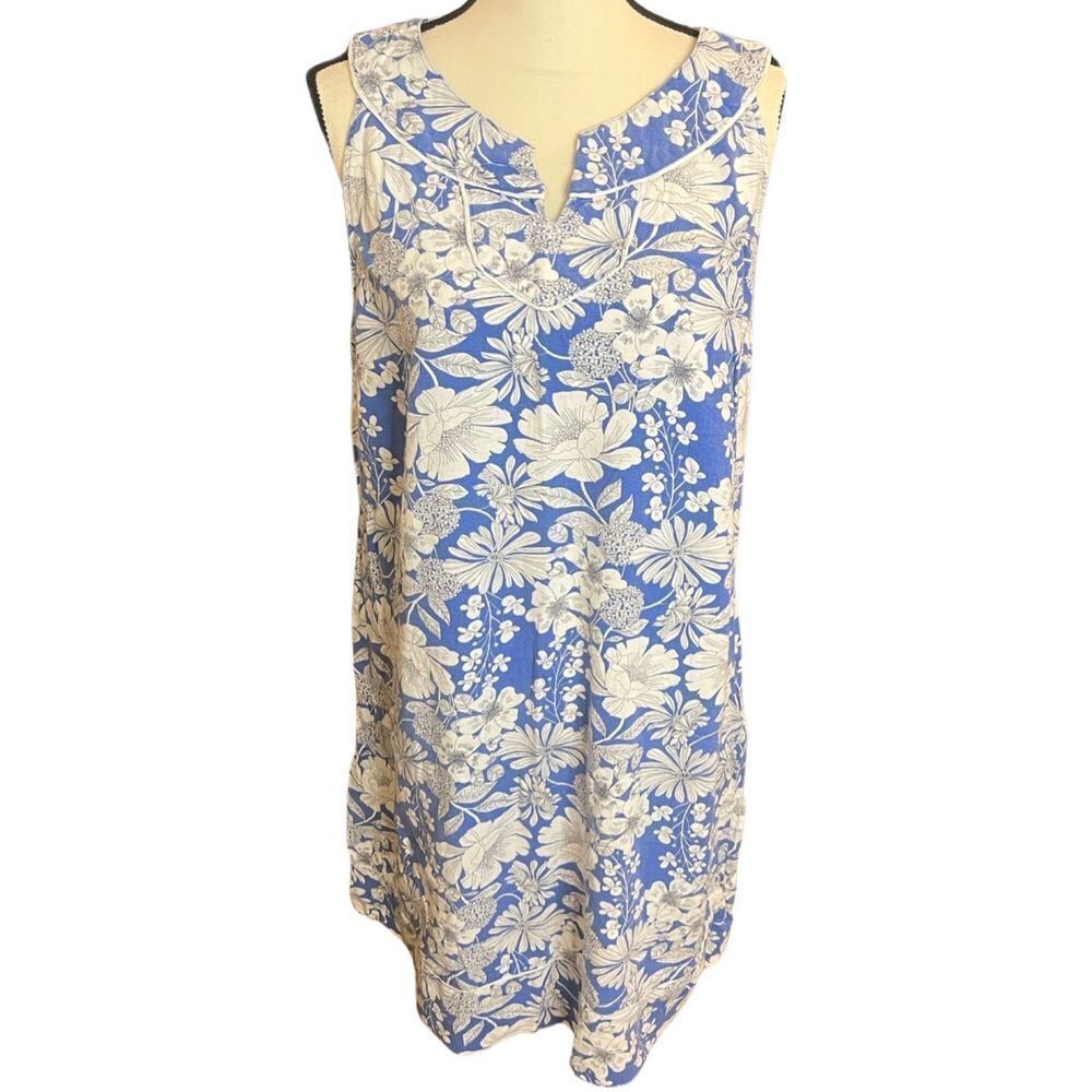 Vtg Y2K Croft & Barrow 55% Linen Floral Summer Spring Sundress Shift Dress 14